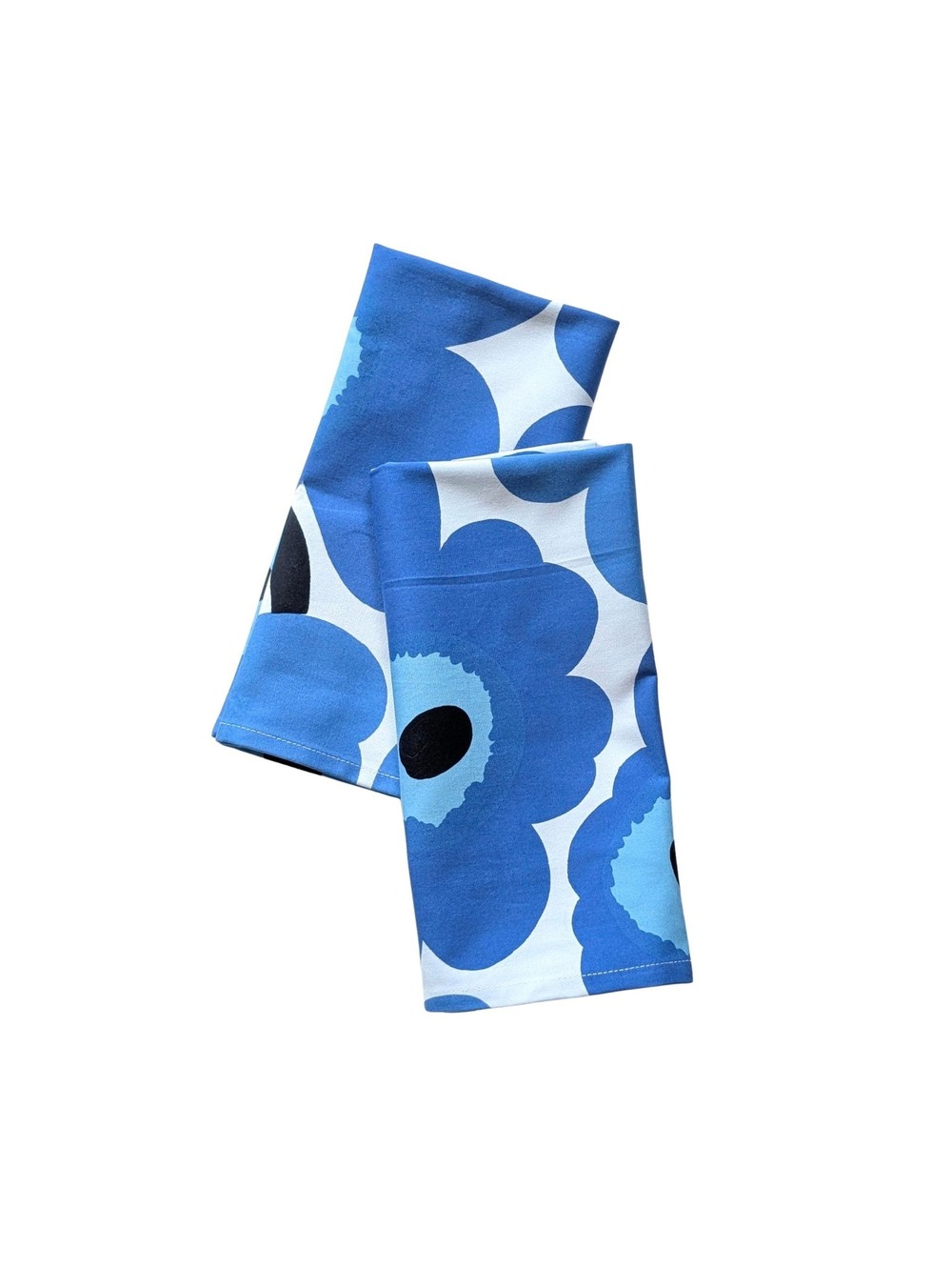 Marimekko Blue Unikko Cloth Dinner Napkins - Stylized Poppy Pattern